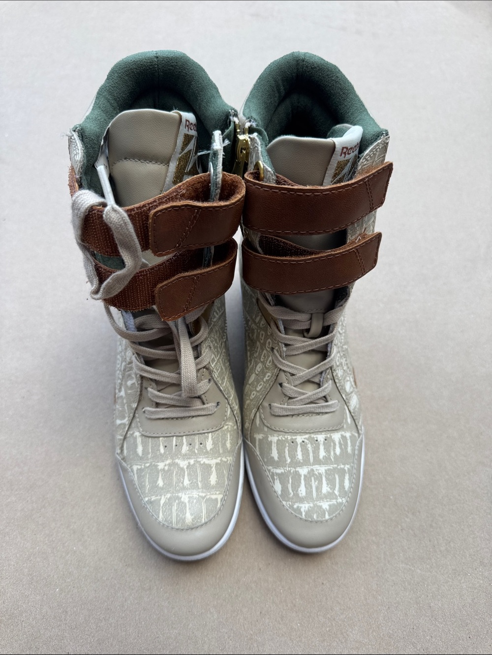 Reebok Women Beige High-Top Sneakers with Brown Straps